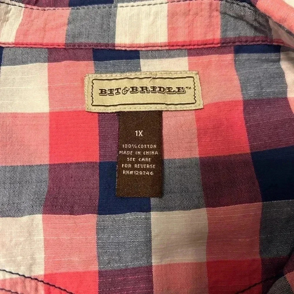Bit & Bridle Pink, Blue & White Check, Long Sleeve, Button Down Western Shirt - Picture 8 of 10